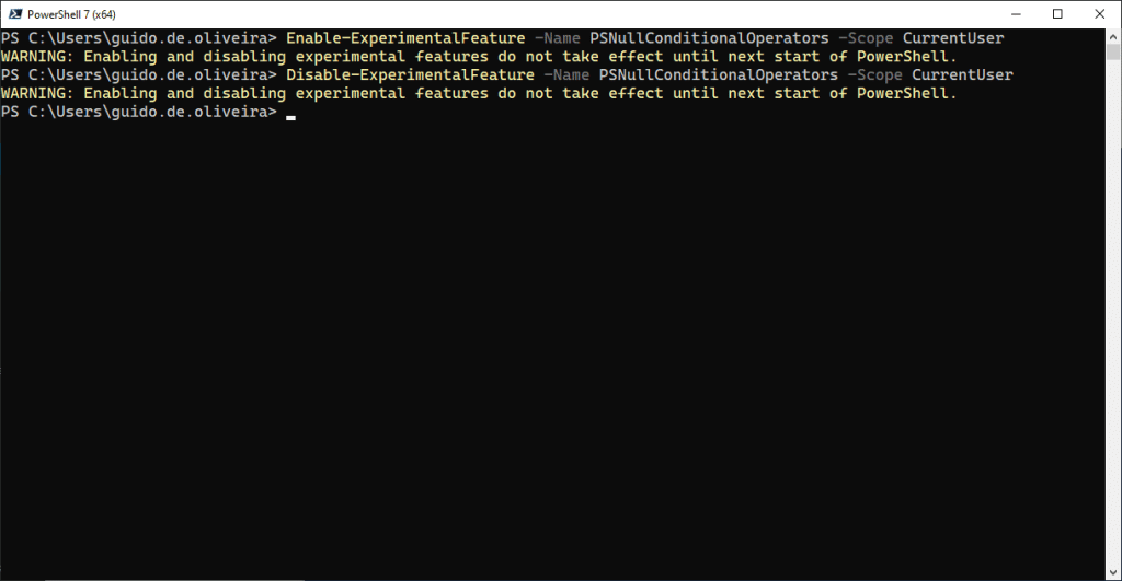 Funcionalidades experimentais no Powershel 7