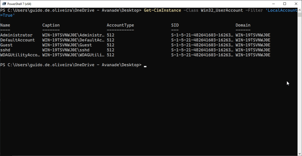 Listando usuários locais do Windows usando classes CIM
